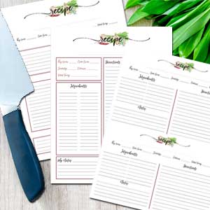 Free Savory Recipe Binder Pages