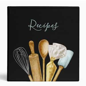 Watercolor Kitchen Cooking Utensils Recipe 3 Ring Binder